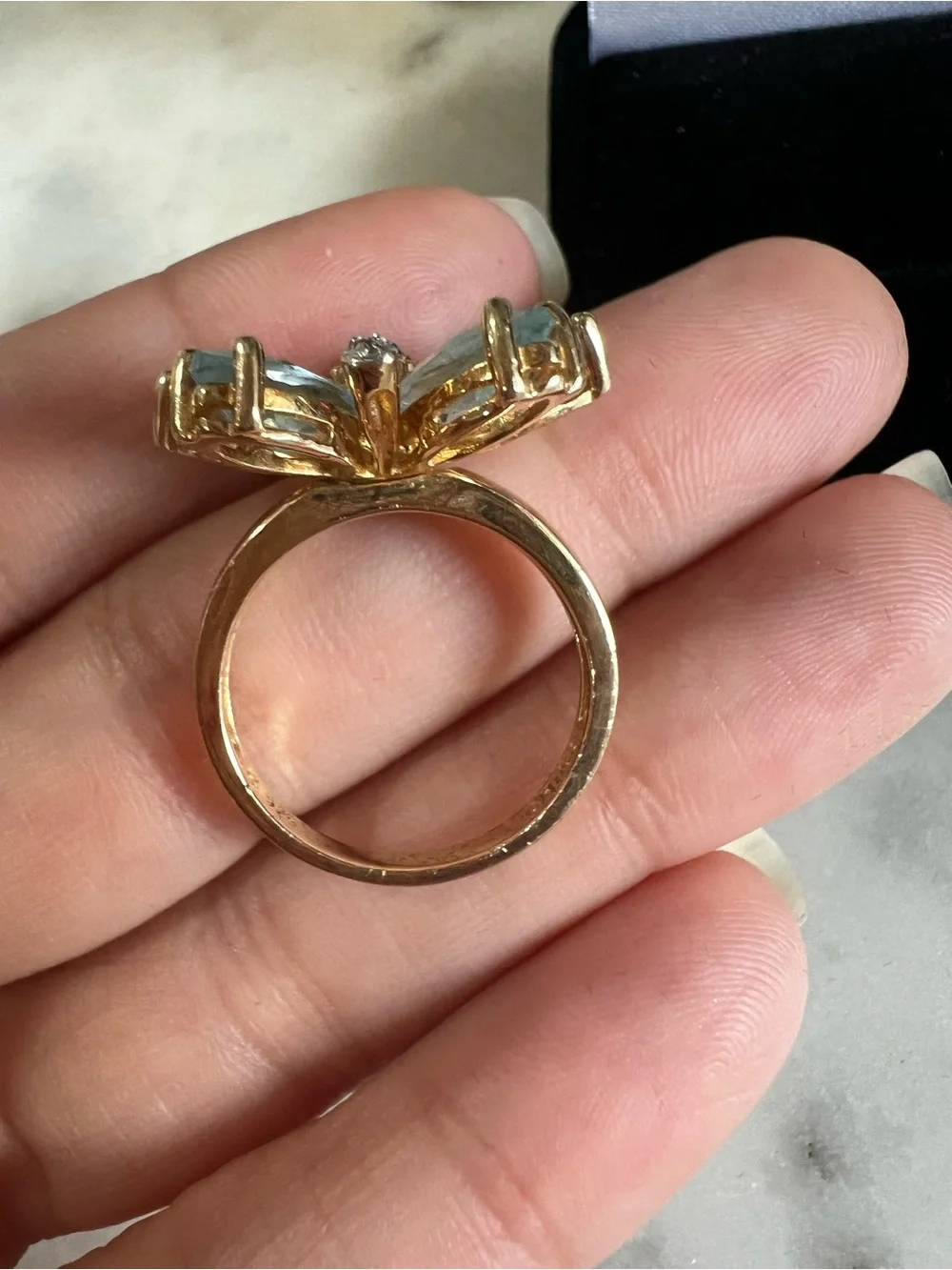 Ross Simons Blue Topaz Flower Ring 925 Sterling Silver gold Vermeil Vintage Sz 7